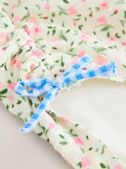 Ecru met fijne bloemenprint - Strappy Ruched Swimsuit (3-16yrs)