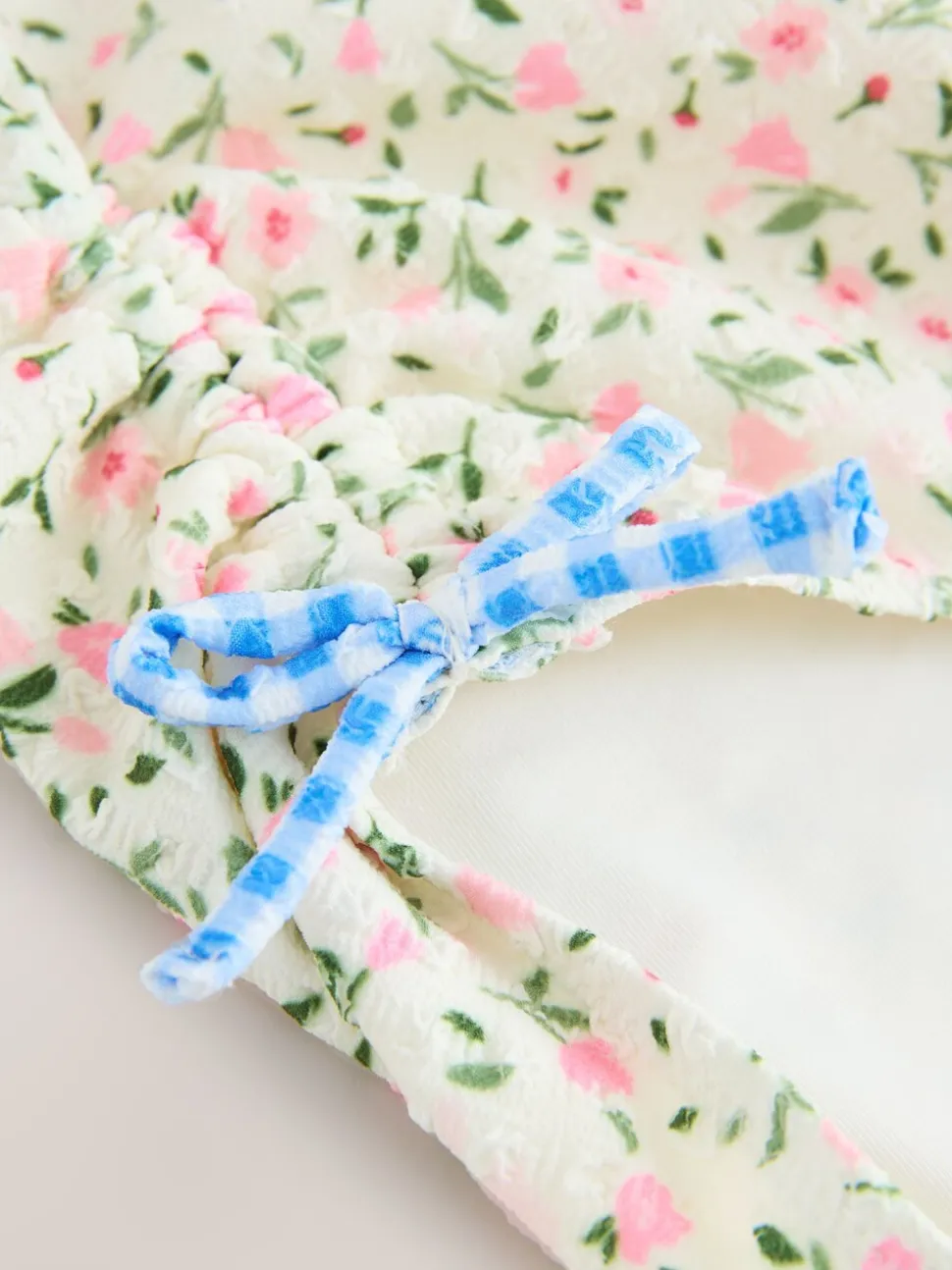 Ecru met fijne bloemenprint - Strappy Ruched Swimsuit (3-16yrs)