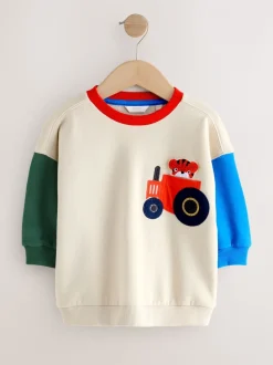 Ecru met kleurvlakken - Sweatshirt met ronde hals en all-over print (3 mnd - 7 jr)