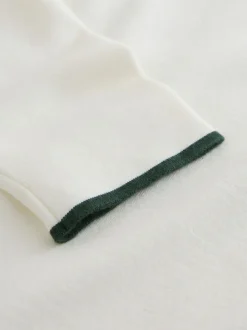 Ecru White/Green - Half met rits - Regular Fit Premium Mid Weight Long Sleeve Knit Polo Shirt