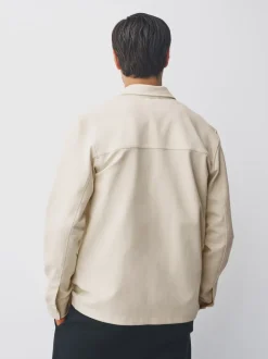 Ecru wit - Jersey keperstof Overshirt met drukknopen
