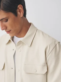 Ecru wit - Jersey keperstof Overshirt met drukknopen