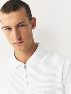 Ecru wit - Smart poloshirt met textuur en rits