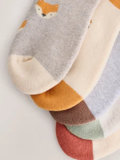 Ecru Woodland Animals - Set van 5 Cosy Terry sokken met hoog katoengehalte