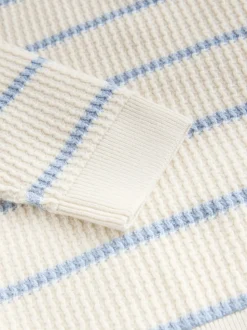 Ecru/blauw - Knitted Stripe Henley Jumper (3mths-7yrs)