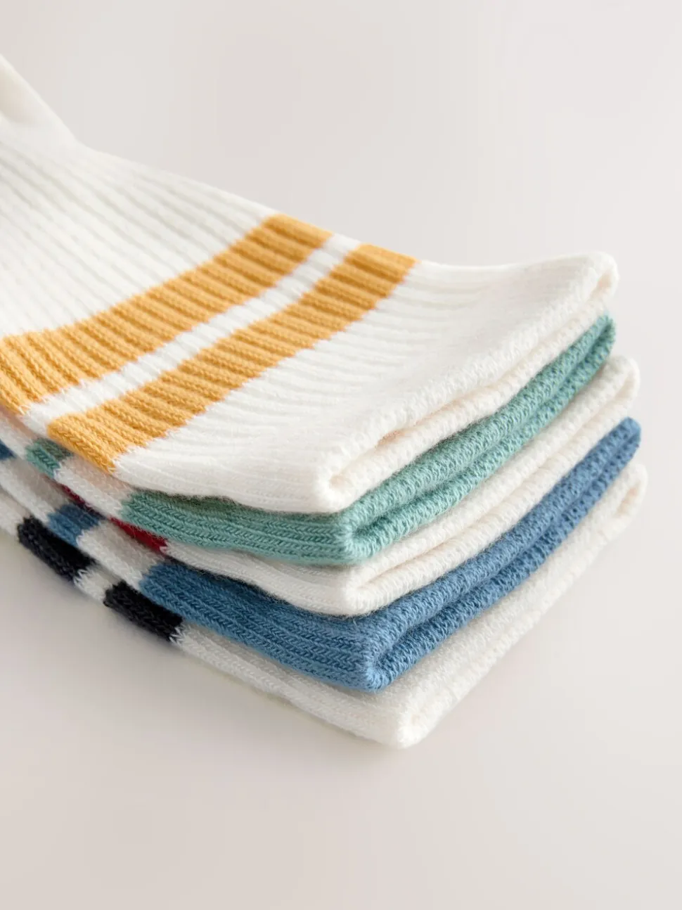 Ecru/Blauw/Mineraal - Set van 5 paar geribbelde sokken met verzacht voetbed, katoengehalte en gekleurde boorden