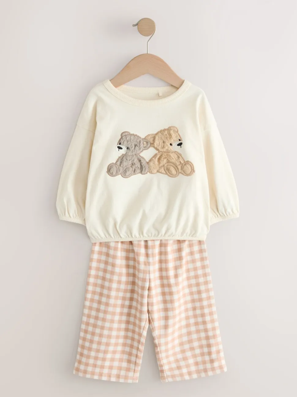Ecru/Brown Aspen Bear - Sweatshirt Pyjamas with Woven Bottoms Set (9mths-10yrs)