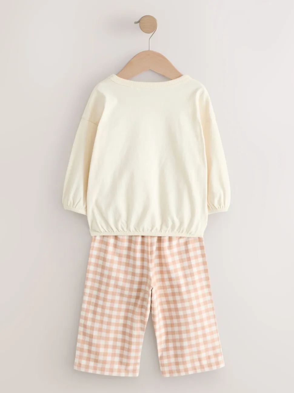 Ecru/Brown Aspen Bear - Sweatshirt Pyjamas with Woven Bottoms Set (9mths-10yrs)