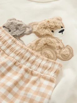 Ecru/Brown Aspen Bear - Sweatshirt Pyjamas with Woven Bottoms Set (9mths-10yrs)
