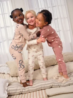Ecru/Bruin Strikprint - Verpakking van 3 knusse pyjama's (9 mnd-12 jr)