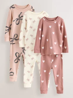 Ecru/Bruin Strikprint - Verpakking van 3 knusse pyjama's (9 mnd-12 jr)