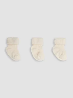 Ecru-crème - JoJo Maman Bébé Baby Geribbelde Sokken 3 Pak