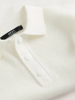 Ecru-crème - Poloshirt met textuur en lange mouwen (3-16jr)
