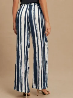Ecru/marineblauw - Satin Crinkle Wide Leg Trousers