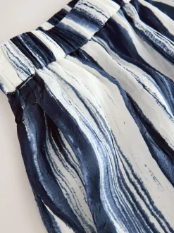 Ecru/marineblauw - Satin Crinkle Wide Leg Trousers