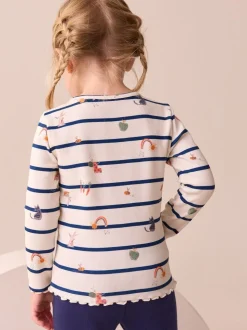 Ecru/Marineblauw gestreept Character - Geribbeld T-shirt met lange mouwen (3mnd-7jr)