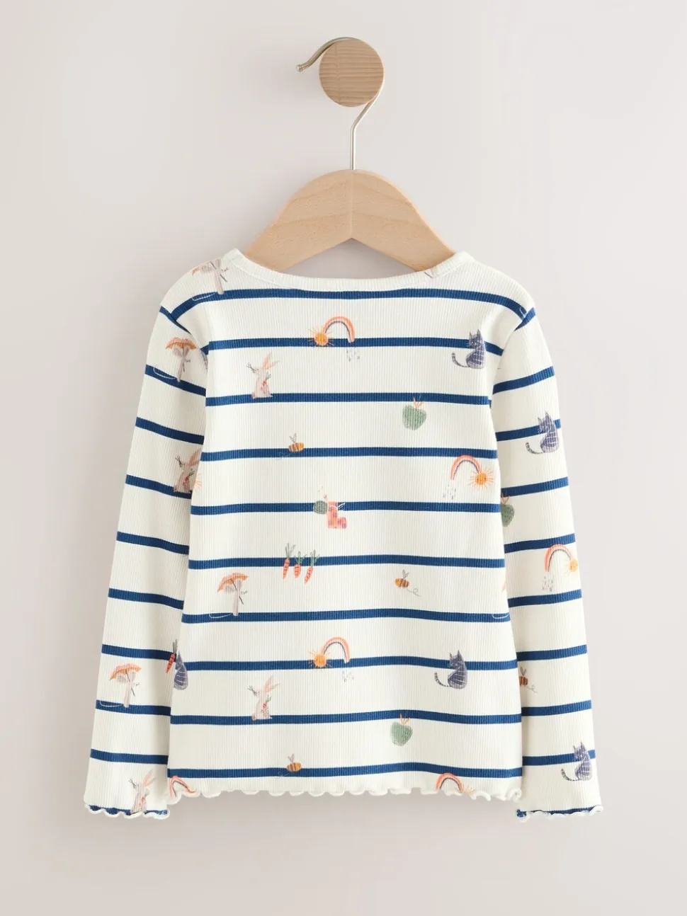 Ecru/Marineblauw gestreept Character - Geribbeld T-shirt met lange mouwen (3mnd-7jr)