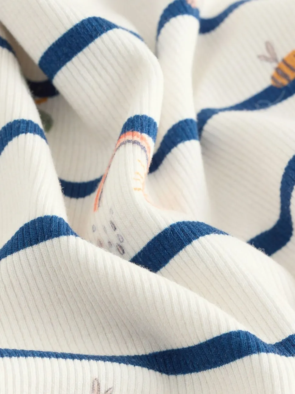 Ecru/Marineblauw gestreept Character - Geribbeld T-shirt met lange mouwen (3mnd-7jr)
