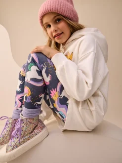 Ecru/marineblauw met eenhoorn - Set van hoodie en legging met grafische print (3-16jr)