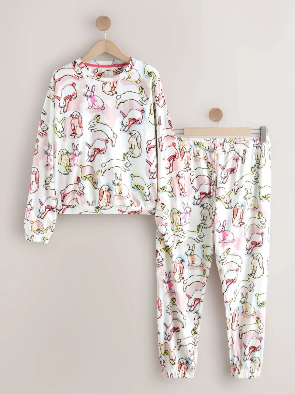 Ecru/Pink Bunny - Pyjama met lange mouwen
