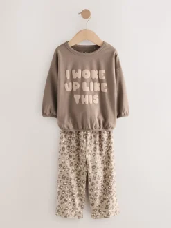 Ecru/Pink Slogan Print - Verpakking van 3 pyjama's met wijde pijpen (9mnd-10jr)