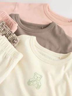 Ecru/Pink Slogan Print - Verpakking van 3 pyjama's met wijde pijpen (9mnd-10jr)