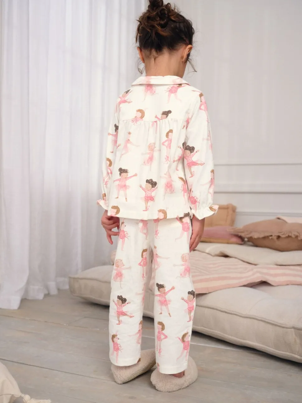 Ecru/roze ballerina - Geweven pyjama met knopen (9 mnd-10 jr)