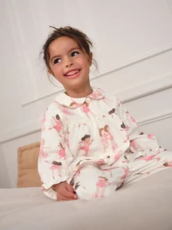 Ecru/roze ballerina - Geweven pyjama met knopen (9 mnd-10 jr)