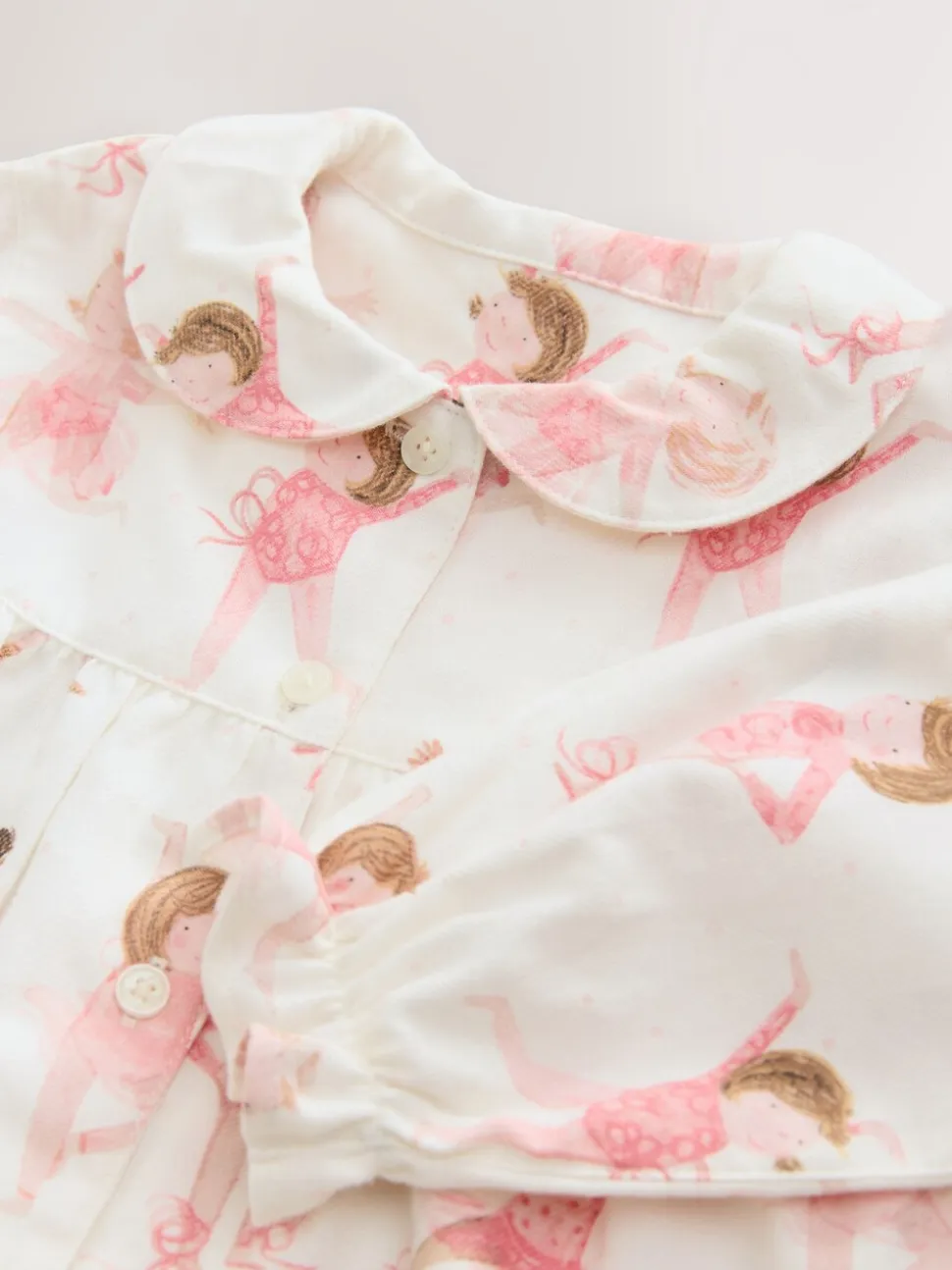 Ecru/roze ballerina - Geweven pyjama met knopen (9 mnd-10 jr)