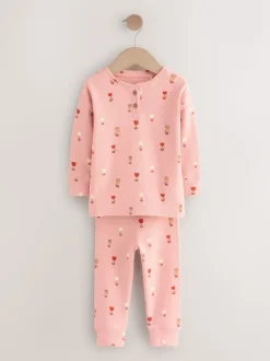 Ecru/Roze Harten - Set van 2 wafelpyjama's (9mnd-12jr)