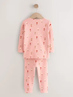 Ecru/Roze Harten - Set van 2 wafelpyjama's (9mnd-12jr)