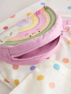 Ecru-wit met regenboog - Long Sleeve Bag Top (3mths-7yrs)