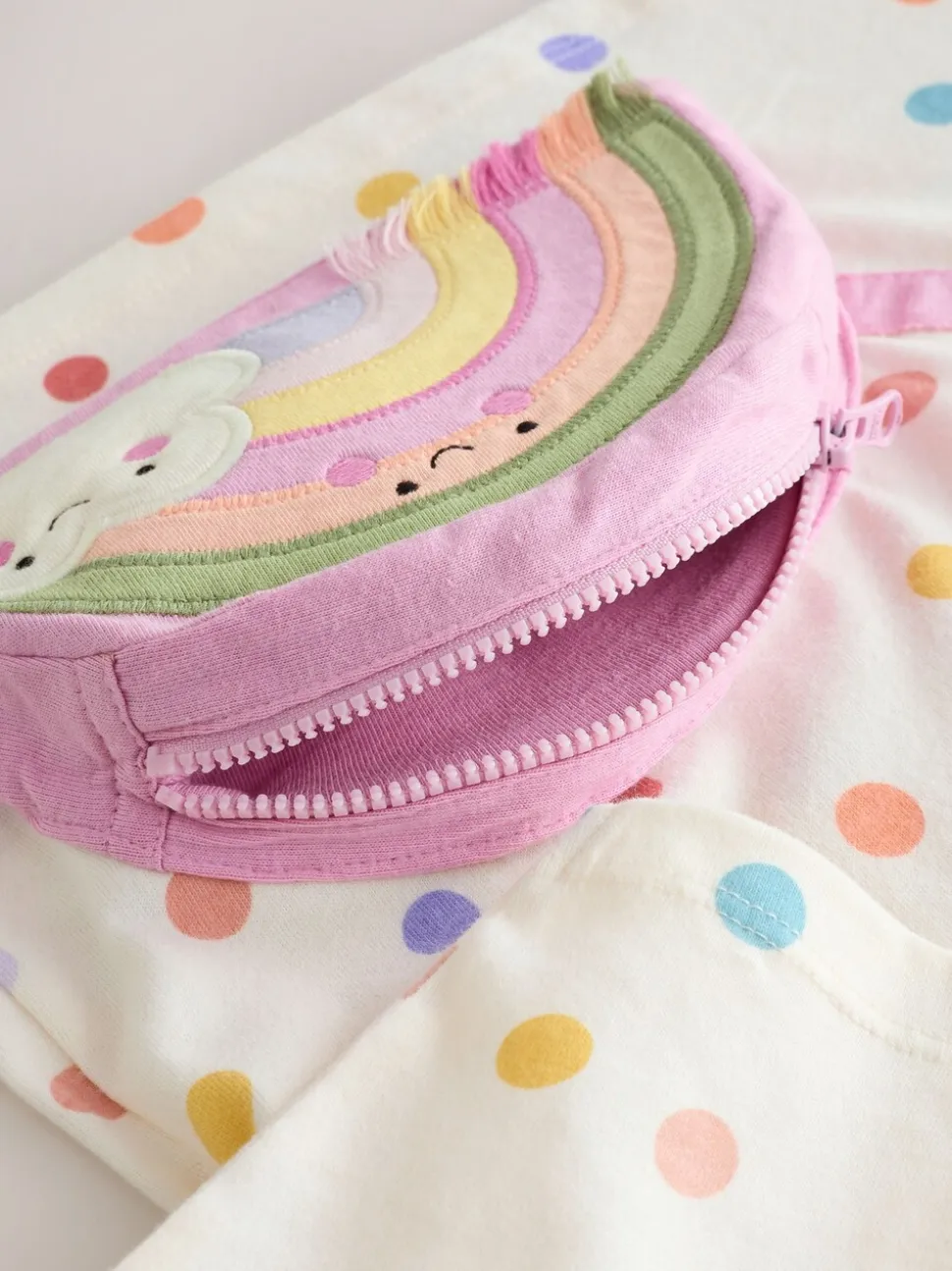Ecru-wit met regenboog - Long Sleeve Bag Top (3mths-7yrs)