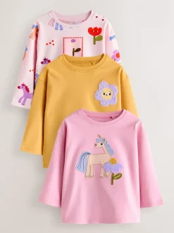 Eenhoornprint - Character tops met lange mouwen verpakking van 3 (3mnd -7jr)