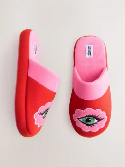 Eleanor Bowmer rode/roze muiltjes met oog borduursel