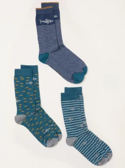 FatFace 3 Pairs of Shark Socks