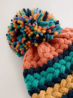 Fel kabelgebreid - Gebreide Baby muts met pompon (0mnd -2jr)