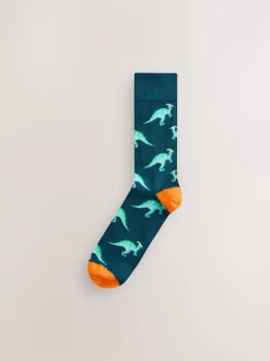 Fel rood/blauw/oranje dinosaurus - Set van 8 sokken met patroon