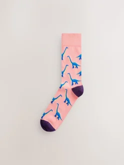 Fel rood/blauw/oranje dinosaurus - Set van 8 sokken met patroon
