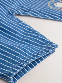 Felgekleurde streep met figuurtjes - Babyset van denim bretelbroeken en bodysuit (0 mnd - 2 jr)