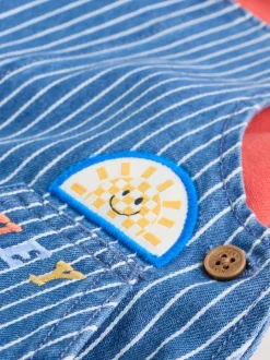 Felgekleurde streep met figuurtjes - Babyset van denim bretelbroeken en bodysuit (0 mnd - 2 jr)