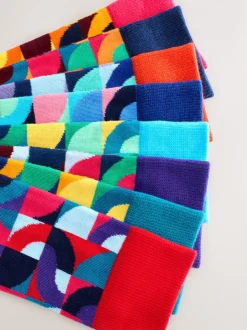 Felrood/Groen geometrisch - Set van 8 sokken met patroon