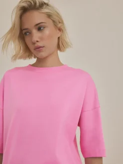 Felroze - Relaxt dik lang T-shirt