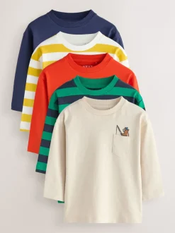 Fleurig met dierenprint - Set van 5 T-shirts met lange mouwen (3 mnd-7 jr)