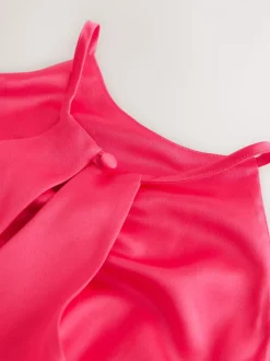 Framboosroze - Bridesmaids Satin Halterneck Maxi Dress