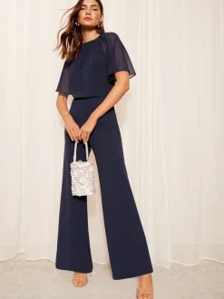 Friends Like These Chiffon Flutter Sleeve Scuba Jumpsuit