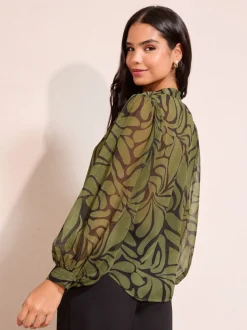 Friends Like These Collarless Long Sleeve Chiffon Blouse