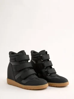 Friends Like These Faux Leather Velcro High Top Wedge Casual Trainers