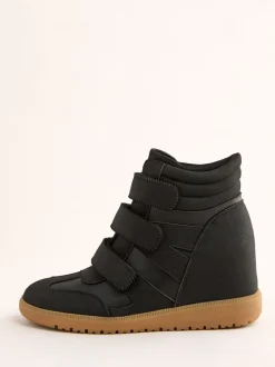 Friends Like These Faux Leather Velcro High Top Wedge Casual Trainers