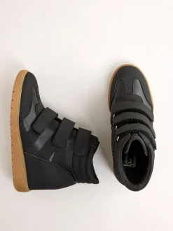 Friends Like These Faux Leather Velcro High Top Wedge Casual Trainers